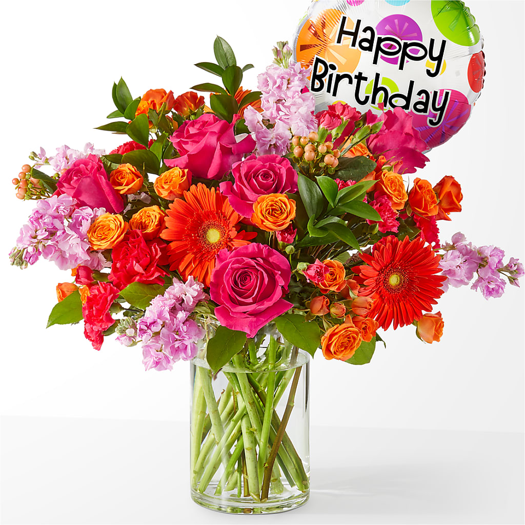 Fiesta Bouquet with Birthday Balloon – Kennewick Flower Shop Inc, Kennewick WA