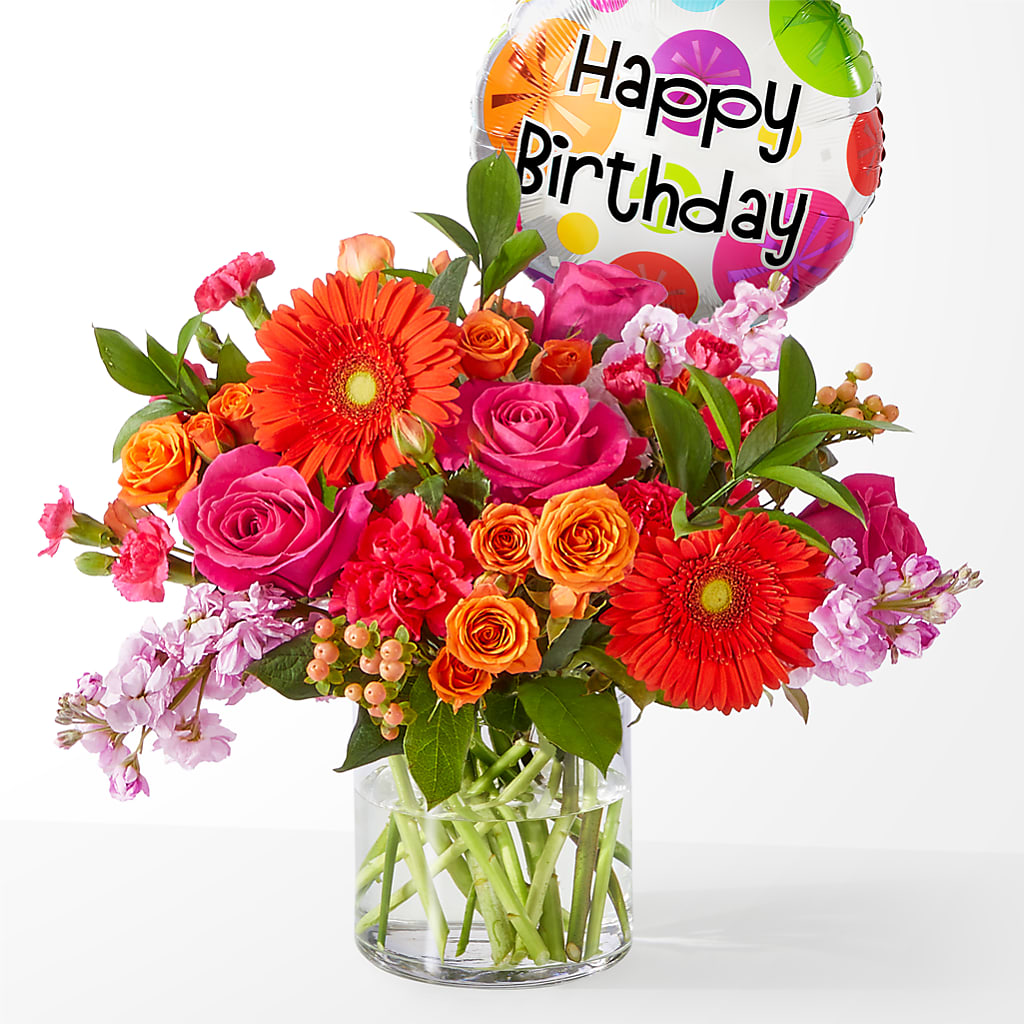 Fiesta Bouquet with Birthday Balloon – Kennewick Flower Shop Inc, Kennewick WA