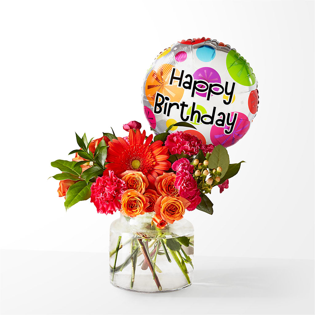 Fiesta Bouquet with Birthday Balloon – Kennewick Flower Shop Inc, Kennewick WA
