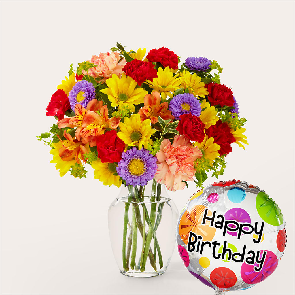 Kaleidoscope Bouquet with Birthday Balloon – Kennewick Flower Shop Inc, Kennewick WA