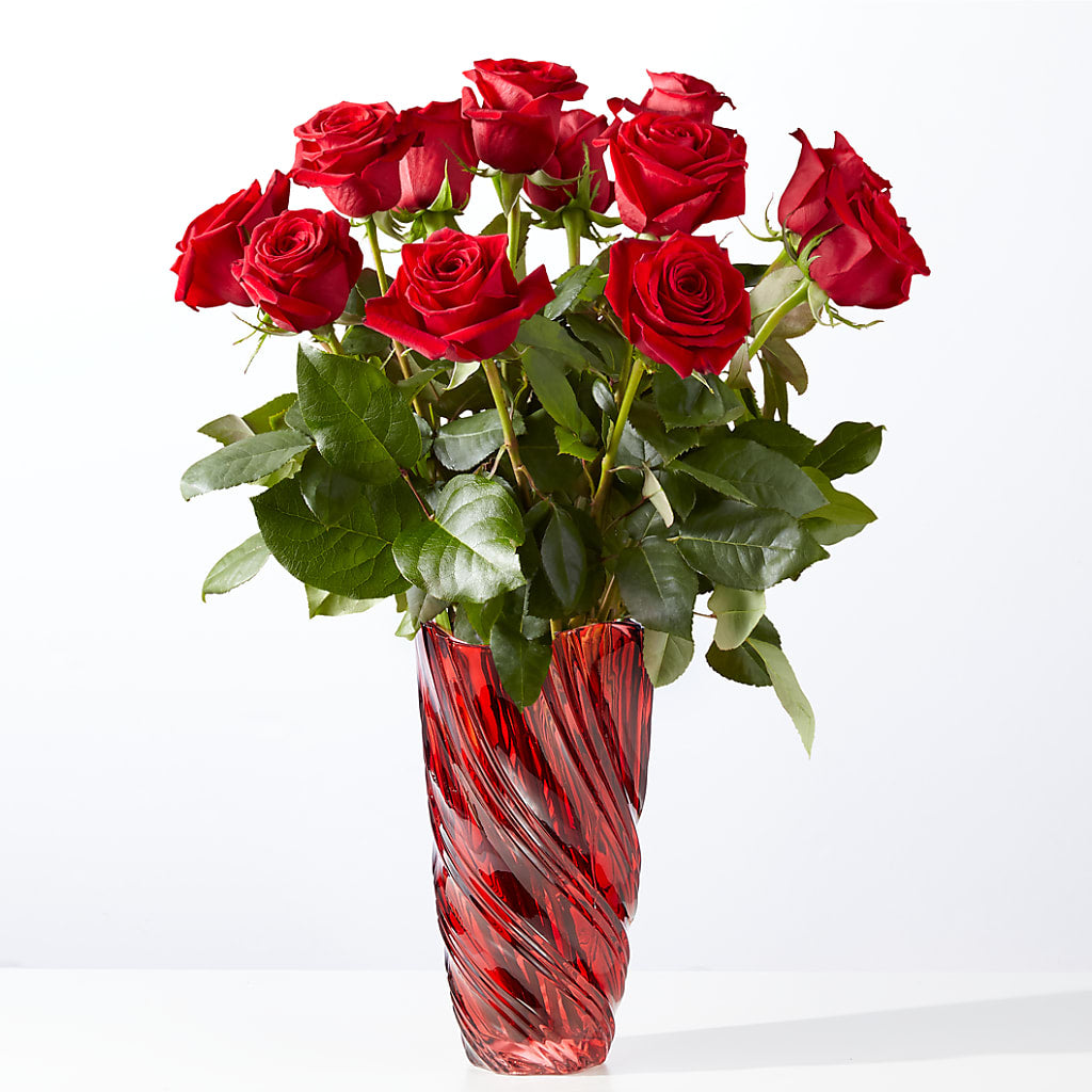 Classic Love Red Rose Bouquet with Luxe Swirl Vase – Kennewick Flower Shop Inc, Kennewick WA
